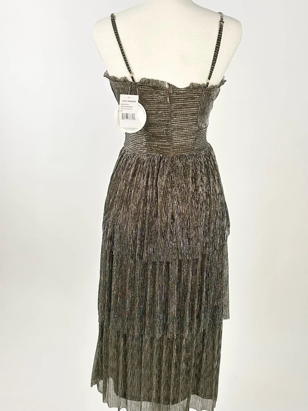 Lost + Wander Le Mysterieux Midi Dress XS Gold Silver Metallic NWT